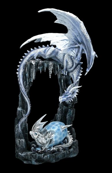 Fantasy Figur Deko Mutter mit Jungem weiß-blau Drachen Figur 