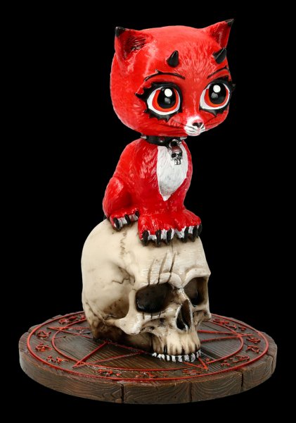 Cat Figurine on Skull - Devil Kitty