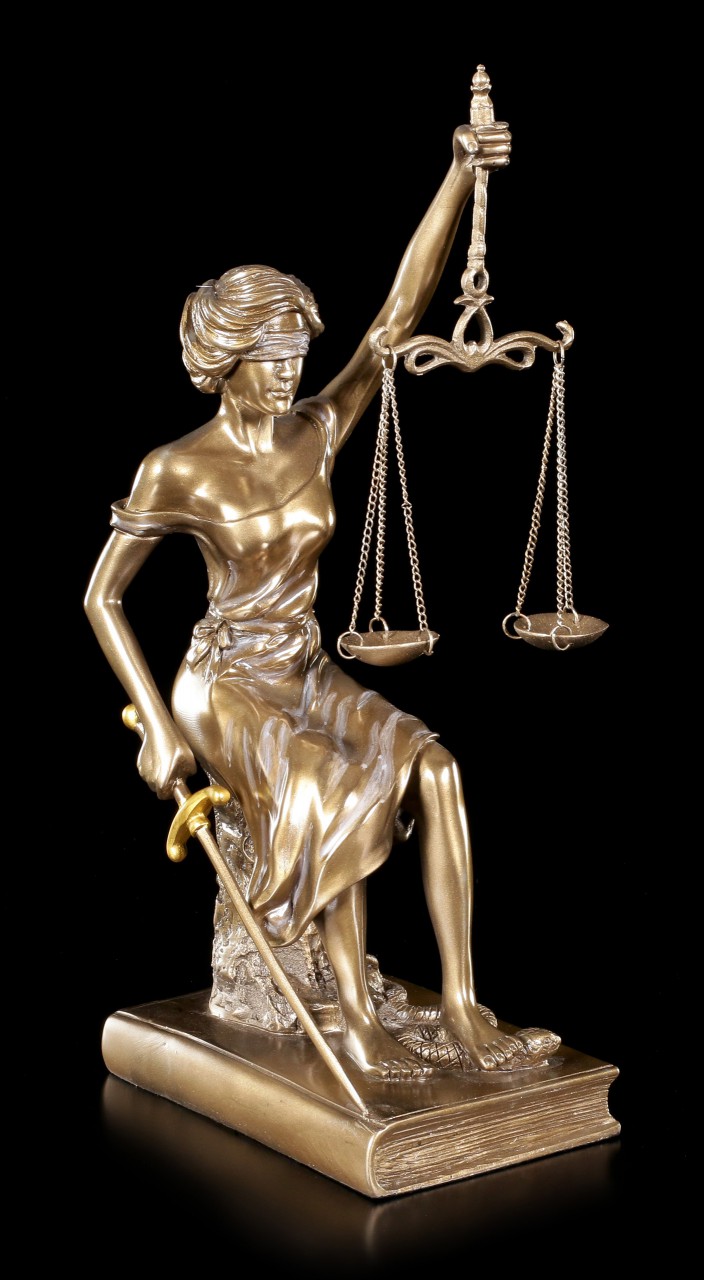 Sitzende Justitia Figur - Göttin der Gerechtigkeit