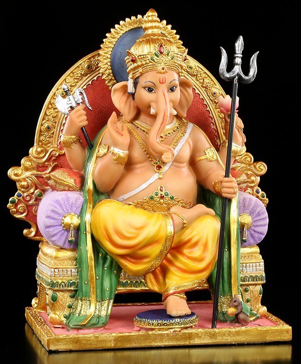 Ganesha Figur auf Thron bunt