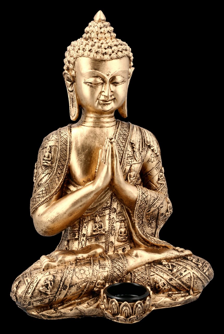 Sitting Buddha Tealight Holder - gold colored