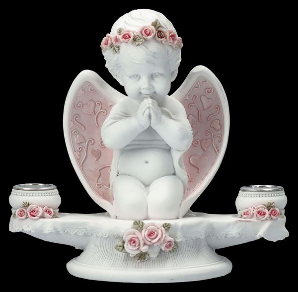 Kerzenhalter Engel - Putte mit rosa Rosen