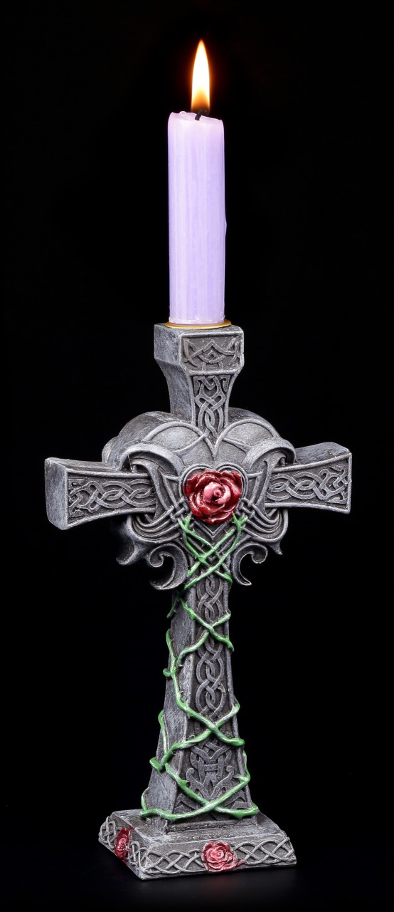 Candle Holder - Cross with Roses