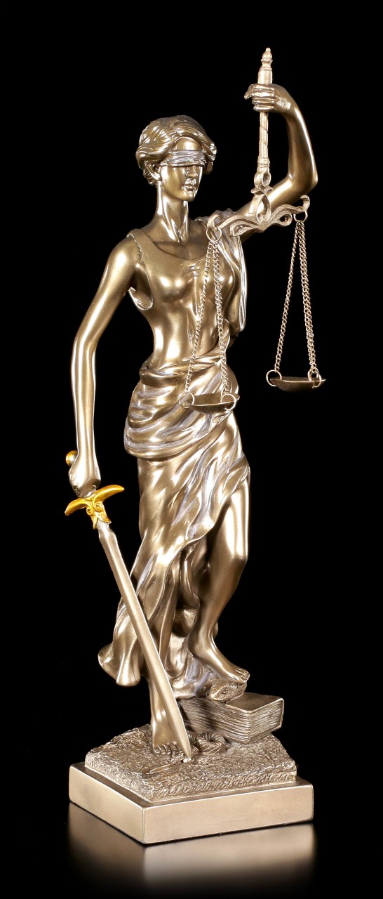 Justitia Figur - Göttin der Gerechtigkeit - bronziert