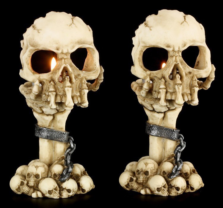 Tealight Holder - Skeletonhand with Skull - Set of 2