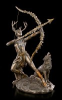 Artemis Figur auf Mond mit Wolf
