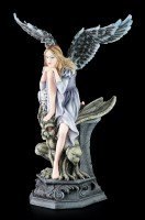 Teelichthalter - Dark Angel Figur mit Eule auf Gargoyle