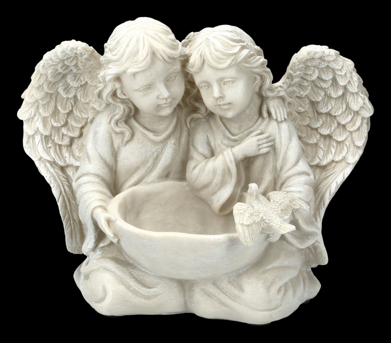 Garden Figurine - Angels Couple with Bird Bath