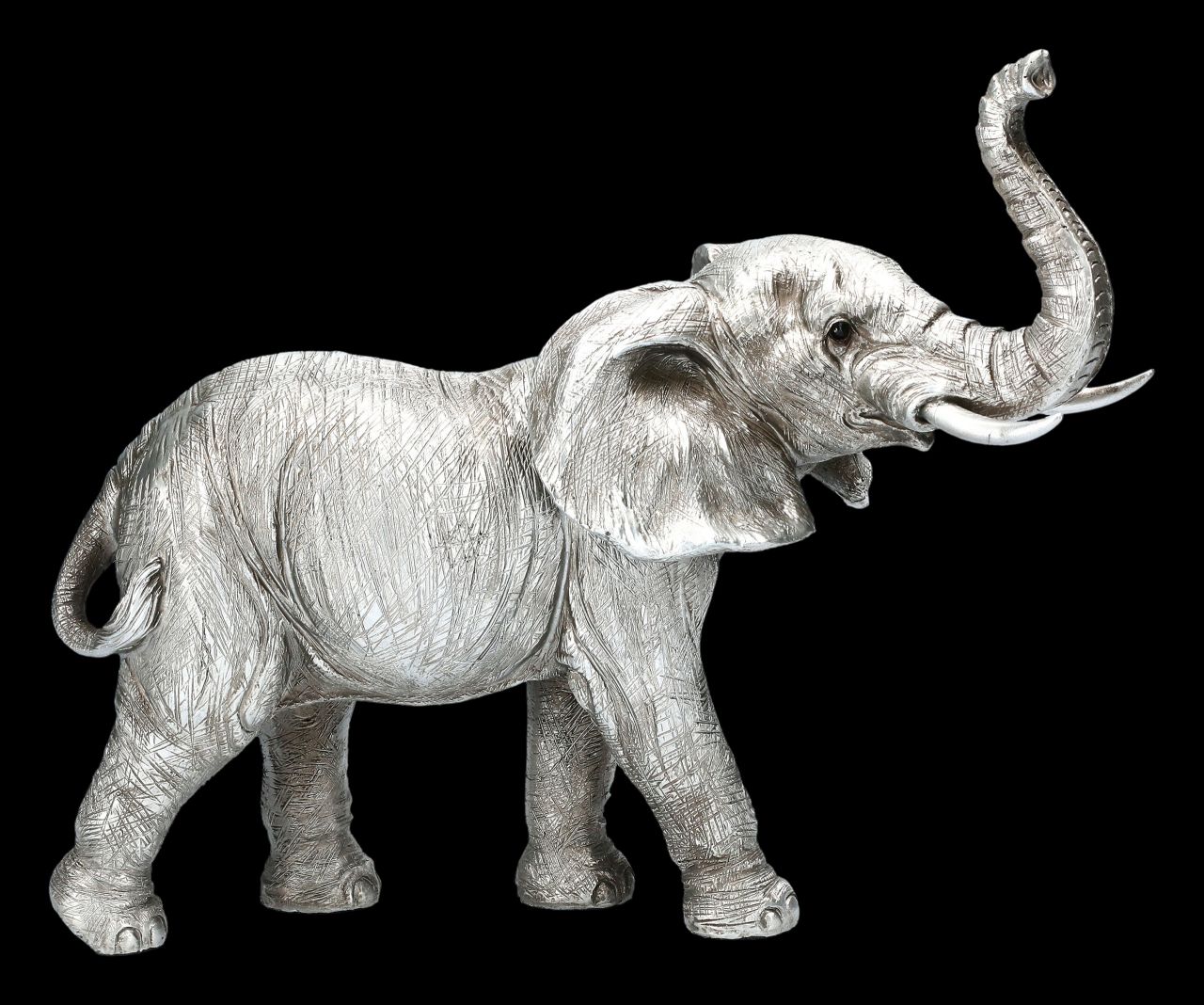 Elephant Figurine - Trunk Upwards - Antique SIlver
