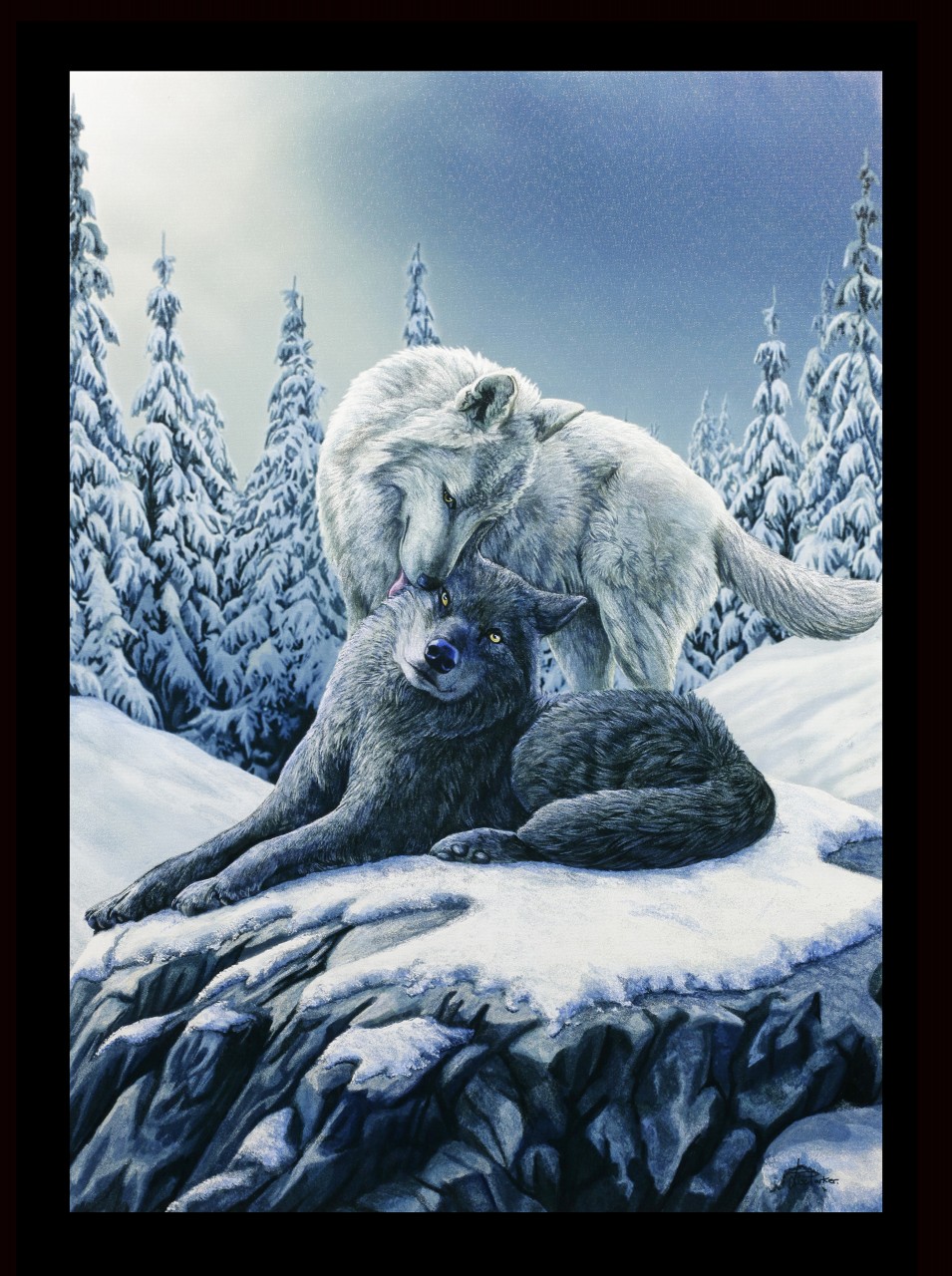 Large Canvas with Wolves - Snow Kisses