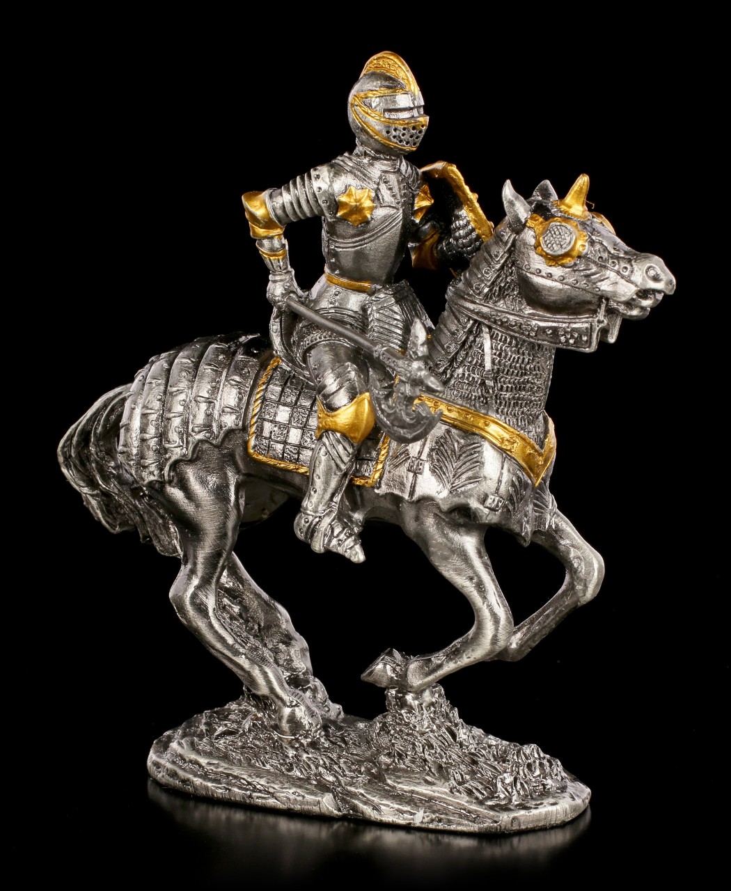Zinn Ritter Figur mit Axt auf Pferd