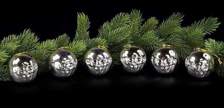 Christmas Bauble - Silver Skull - Set of 6