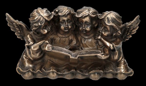 Engel Figur - Vier Putten lesen Buch bronziert