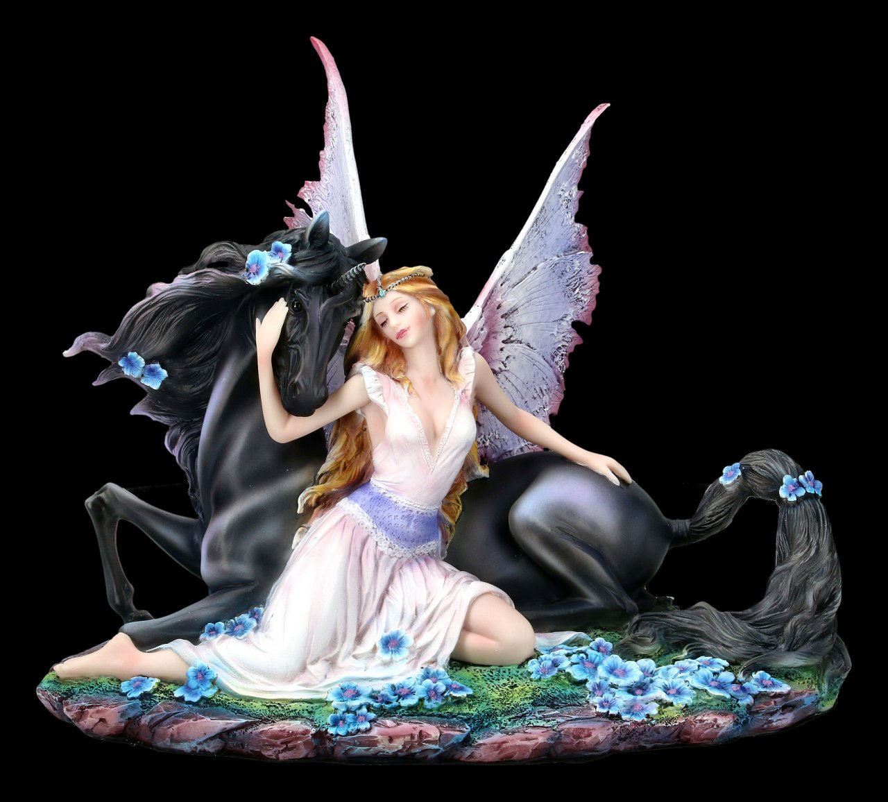 Fairy Figurine with Black Unicorn - Spirit Bond