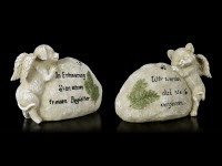 Dog and Cat Angel Figurine next to Tombstone - Set of 2