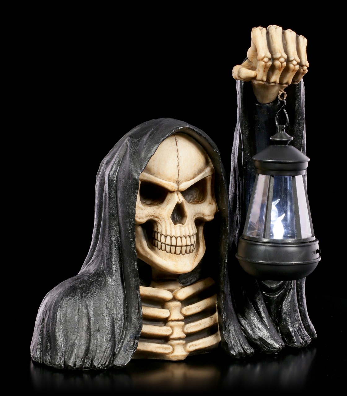 Grimreaper mit LED Laterne 34 cm Gothic Totenschädel Figur Skulptur Sensenmann 