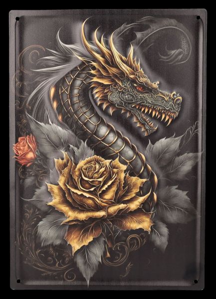 Metal Sign - Golden Rose Dragon