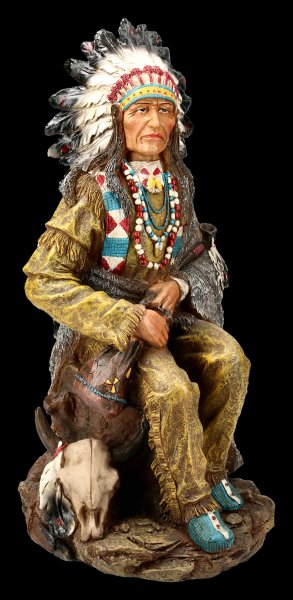 Indianer  Büffel Westernfiguren  30x13 Indianerfigur groß Western Deko Statue 