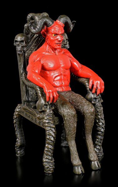 Teufel Dämon Luzifer Gothic Ziege Satan Figur in Ziegengestalt sitzt auf Thron 