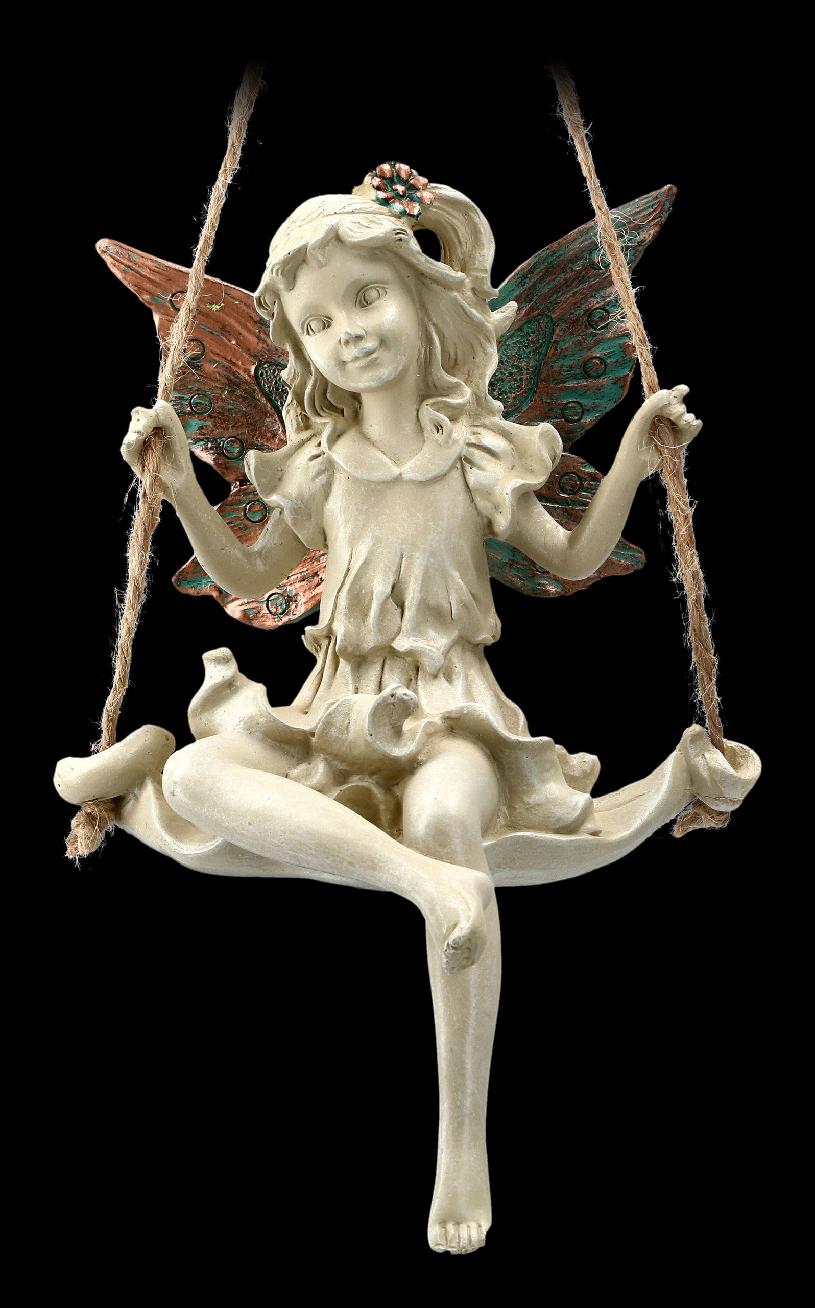 Forest Fairy Seil zum Aufhängen Swing Kupfer geflügelten weiß Figur Skulptur Art Deco Girl Garden Home Decor Geschenk 19