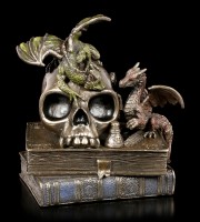 Drachen mit Totenkopf auf Büchern