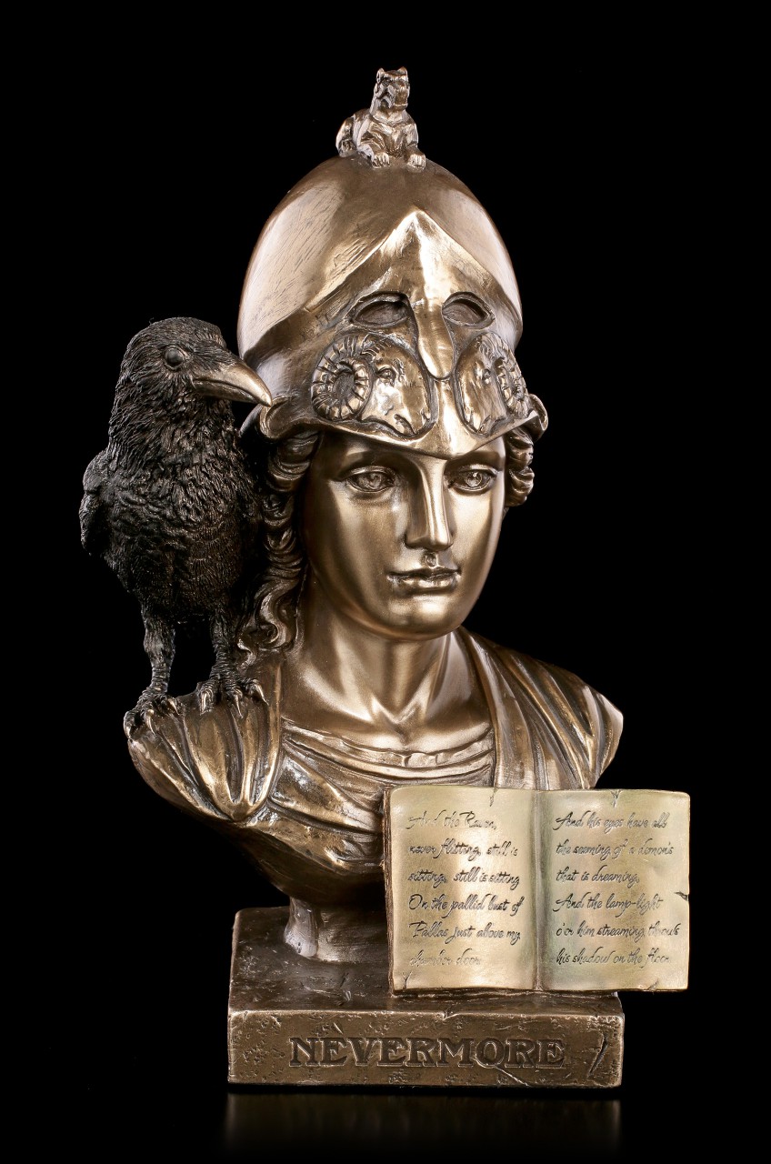 Pallas Athena Bust - Nevermore The Raven bronzed