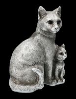 Katzen Figur mit Baby sitzend - Antik-Silber