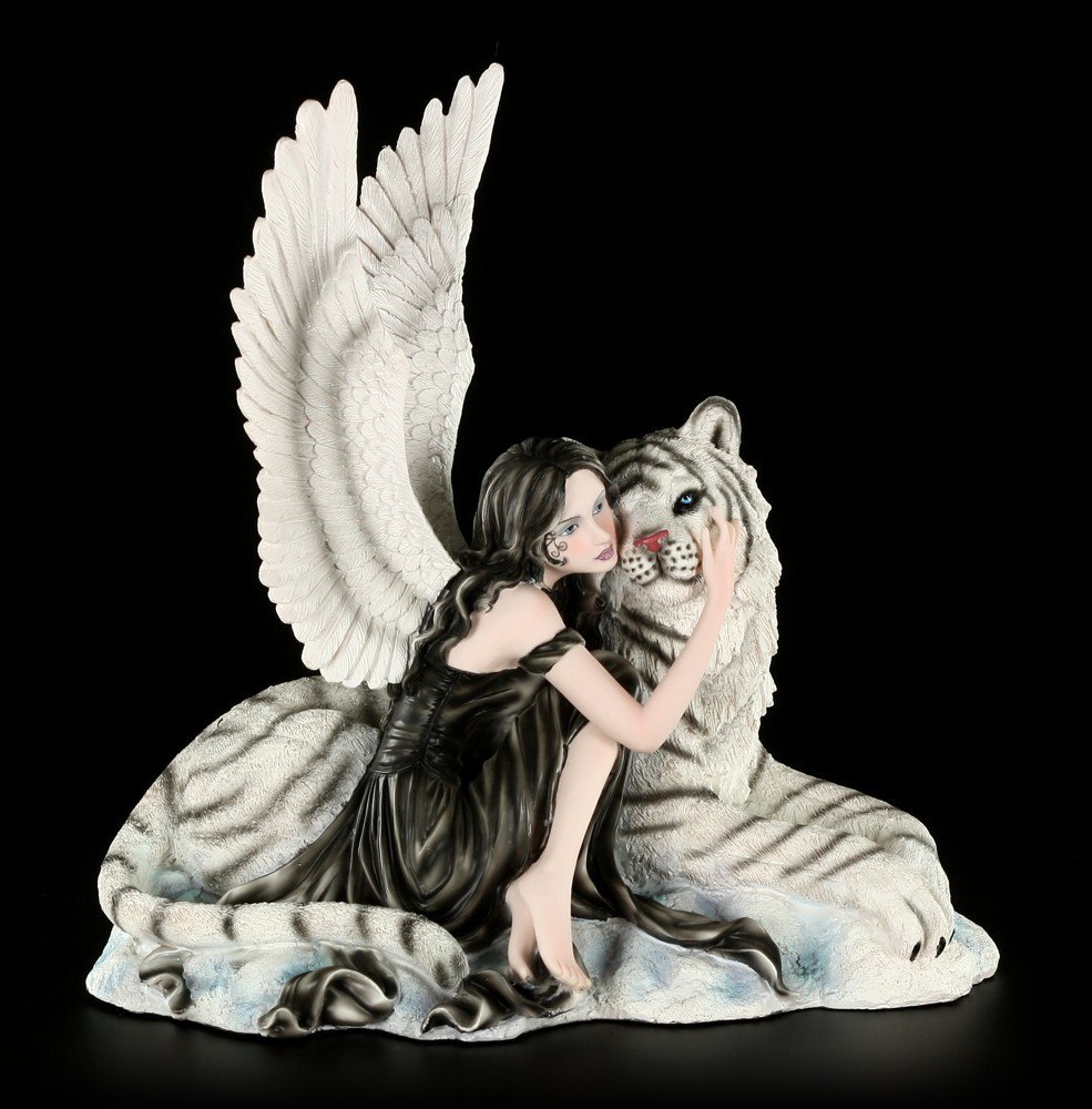 Engel Figur - Liberty mit Tiger - weiß