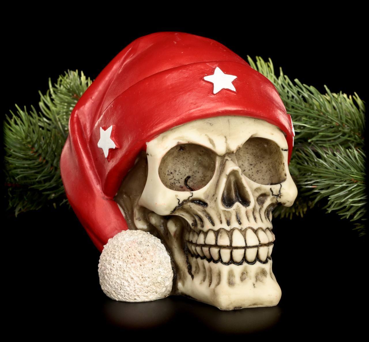 Totenkopf mit Weihnachtsmütze