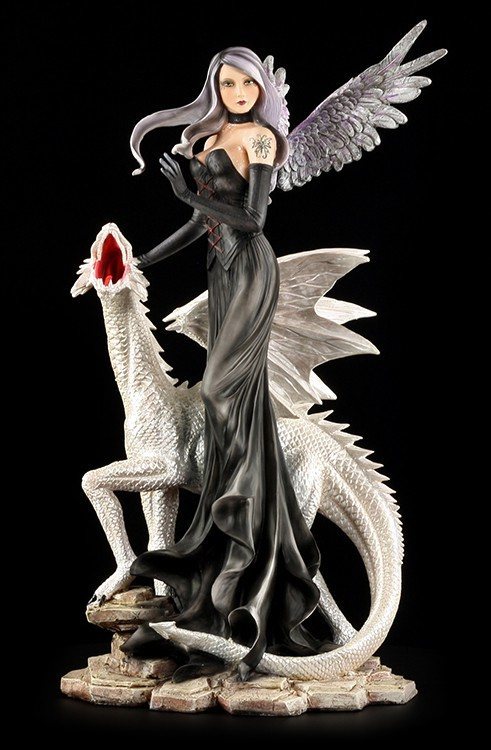 Dark Angel Figurine with Dragon - Fierce Escort