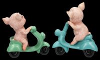 Dekofigur Schwein - Schweinchen mit Roller 2er Set