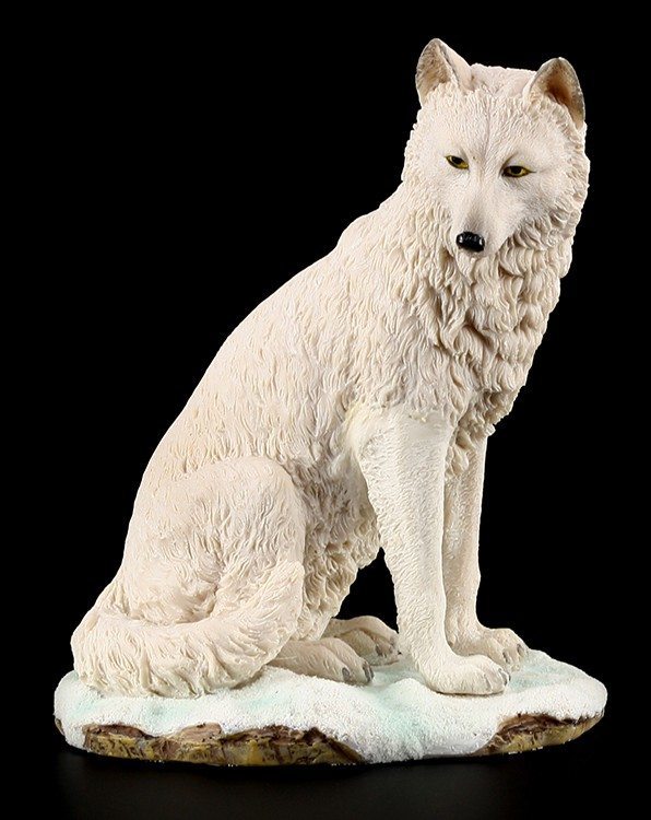 Sitzende Wolf Figur - Weiß
