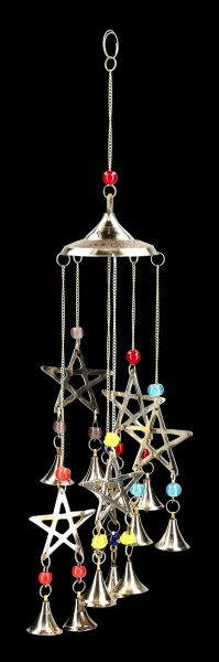 Windspiel - Pentagramme mit Glocken bunt
