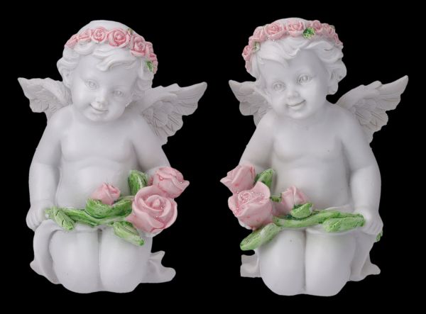 Engel Figuren 2er Set - Putten mit Rosen