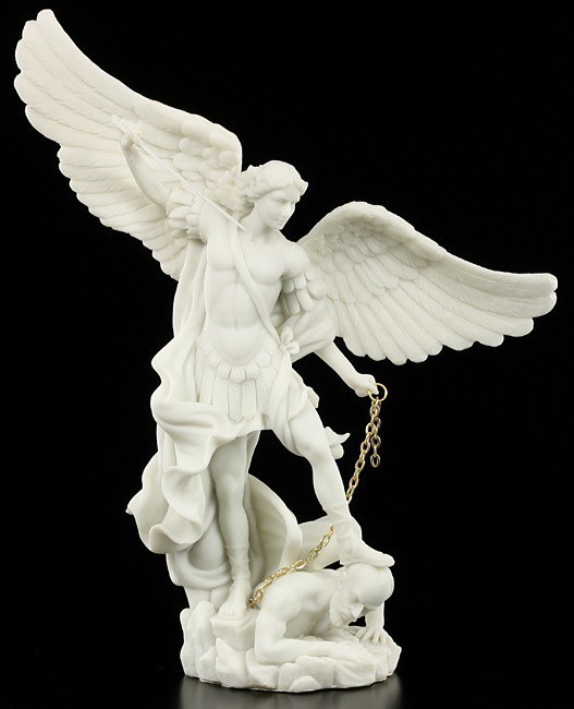 Archangel Michael Figurine - white with gold chain