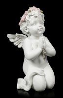 Weiße Engel Figur betend mit Kreuz