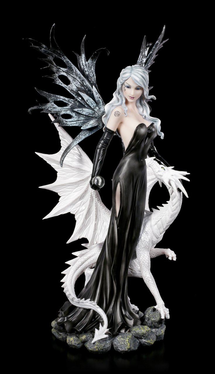 Large Fairy Statue Nathaira with white Dragon