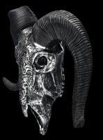 Wall Plaque - Ram Skull with Ornaments medium silver