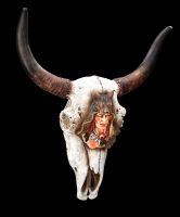 Wanddeko - Totenkopf Kuh mit Indianer Relief