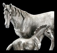 Pferde Figur - Stute mit Fohlen - Antik Silber