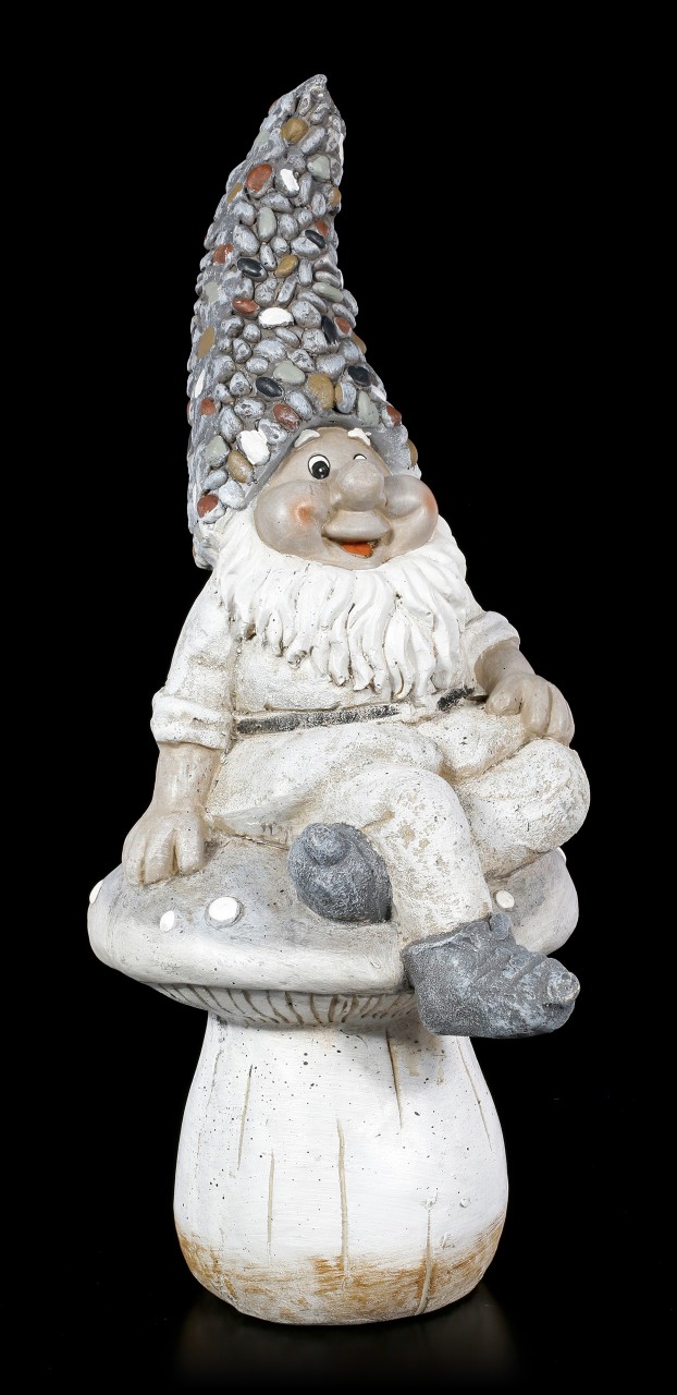 Gartenfigur - Zwerg sitzt auf Pilz in Steinoptik