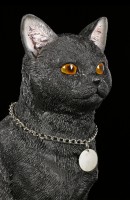 Cat Figurine with Metal Pendant - black