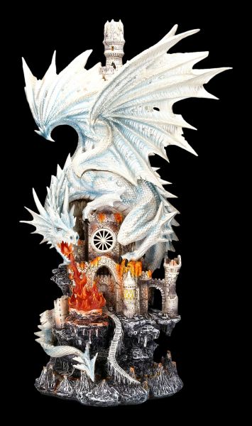 Weiße Drachen Figur groß - Attackiert Burg