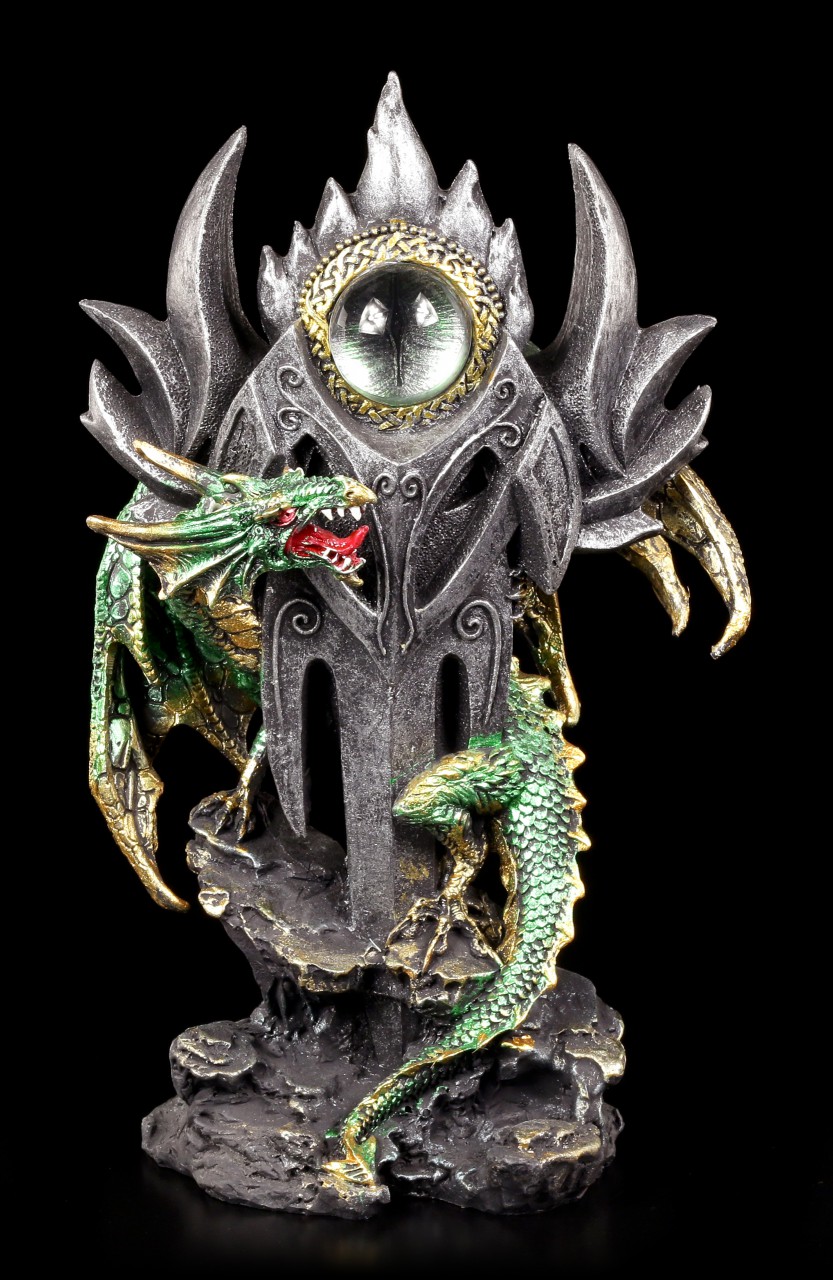 Green Dragon Figurine - With Sword and Dragon Eye