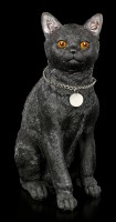 Katzen Figur mit Metall Anhänger - schwarz