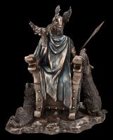 Odin Figurine with Wolves and Raven on Throne