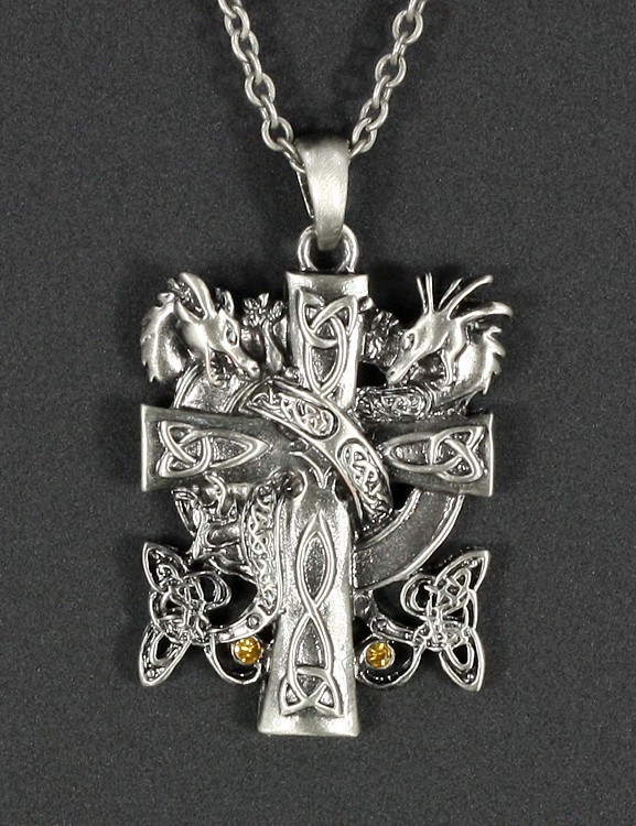 Halskette - Drachen mit keltischem Kreuz