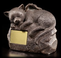 Tier Urne - Katzen-Engel auf Stein mit Gravurplatte