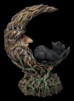 Cat Figurine Sleeps in Moon Tree LED