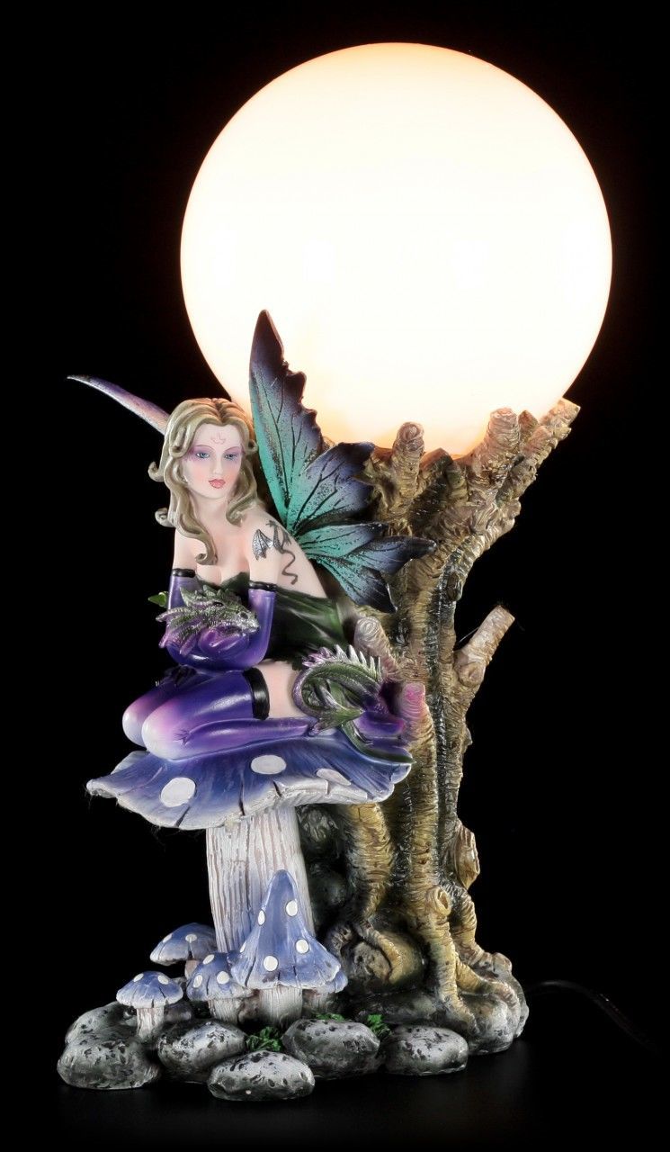 Fairy Table Lamp - Keona with Dragon Baby on Mushroom